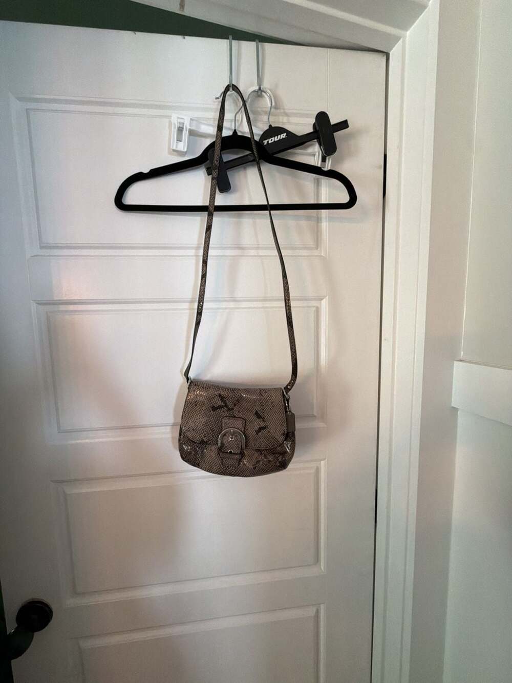 Coach Snakeskin Embossed Leather Buckle Flap Crossbody Bag